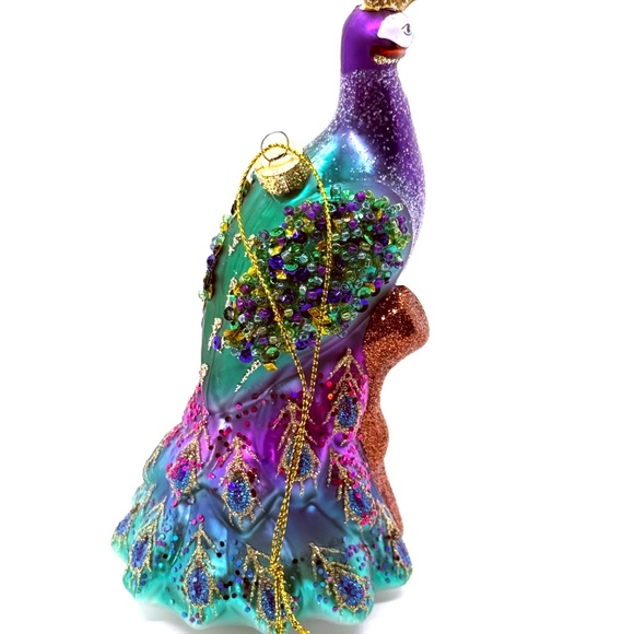 Unique Treasures Exquisite Hand Blown Glass Peacock Ornament - Picture 5 of 7